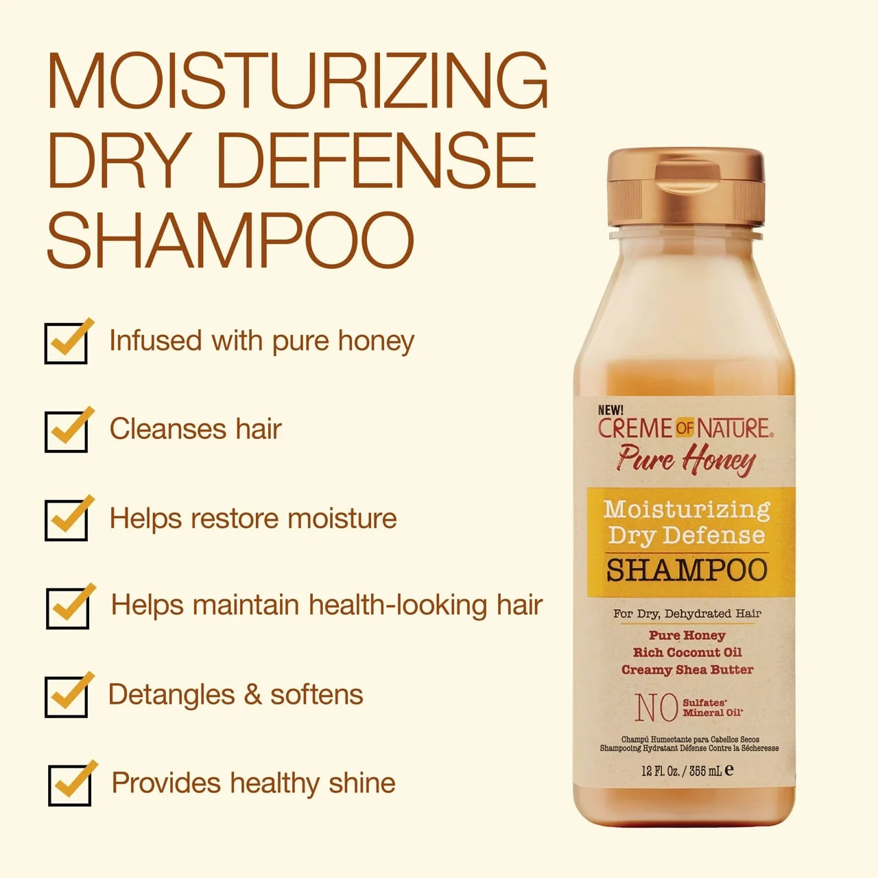 Creme of Nature Pure Honey Moisturizing Dry Defense Shampoo for Dry Hair